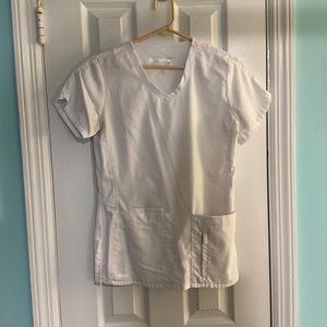 Greys anatomy white scrub top.